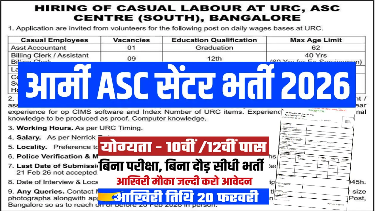 Army ASC Centre Recruitment 2026: 10th & 12th Pass Direct Group C Jobs | No Written Exam, Apply Offline