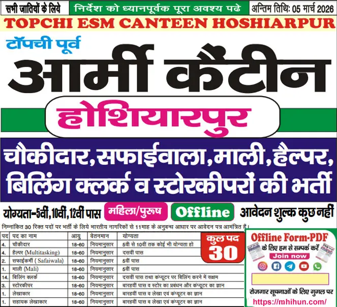 Army Canteen Hoshiarpur Bharti 2026