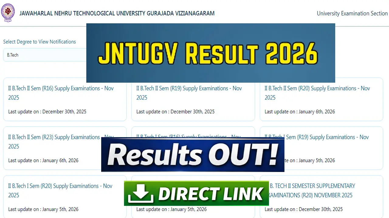 JNTUGV Result 2026 Link (OUT) at jntugv.edu.in, Direct Link to Download UG and PG Courses Result PDF