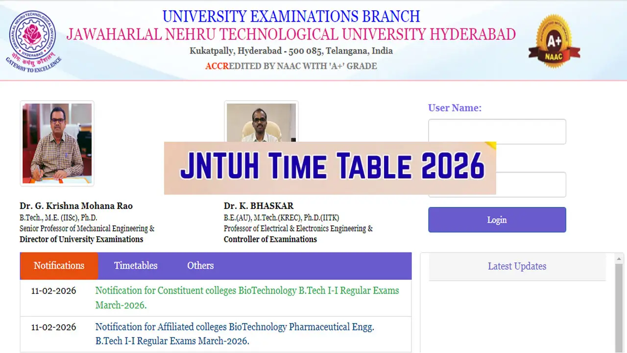 JNTUH Time Table 2026 Announced For M.Tech @ jntuh.ac.in &ndash; Download Exam Date Sheet PDF & Details