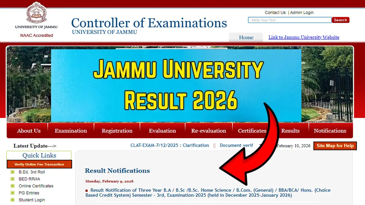 Jammu University Result 2026 Out at coeju.com &ndash; Direct Link to Download UG & PG Results