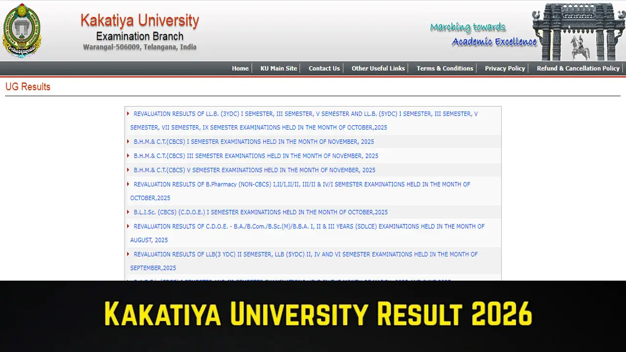 Kakatiya University Result 2026 Link (OUT) at kuexams.org - Check B.Tech, M.Sc & UG/PG Results Online