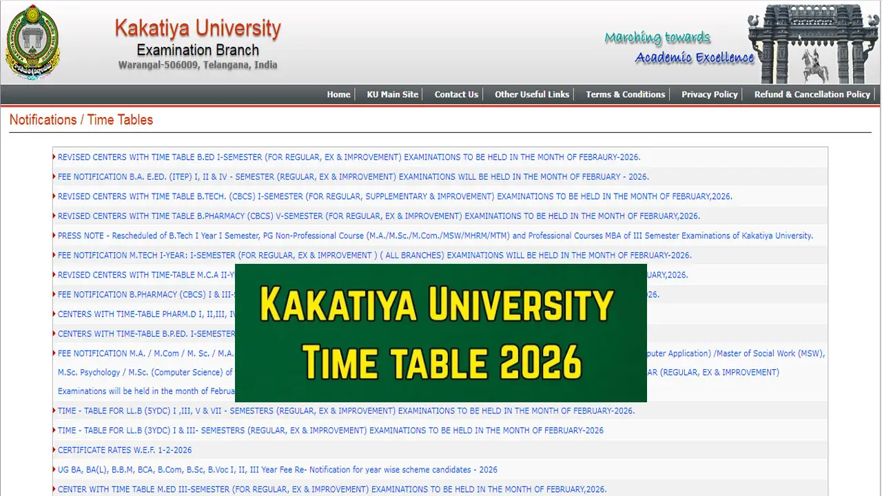 Kakatiya University Time Table 2026 Announced For B.Ed @ kuexams.org &ndash; Download Exam Date Sheet PDF
