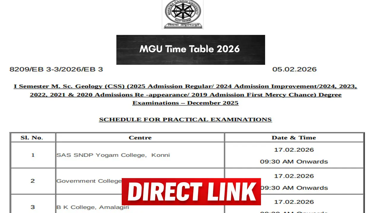 MGU Time Table 2026 Released for M.Sc 1st Semester at mgu.ac.in &ndash; Download Exam Date Sheet PDF