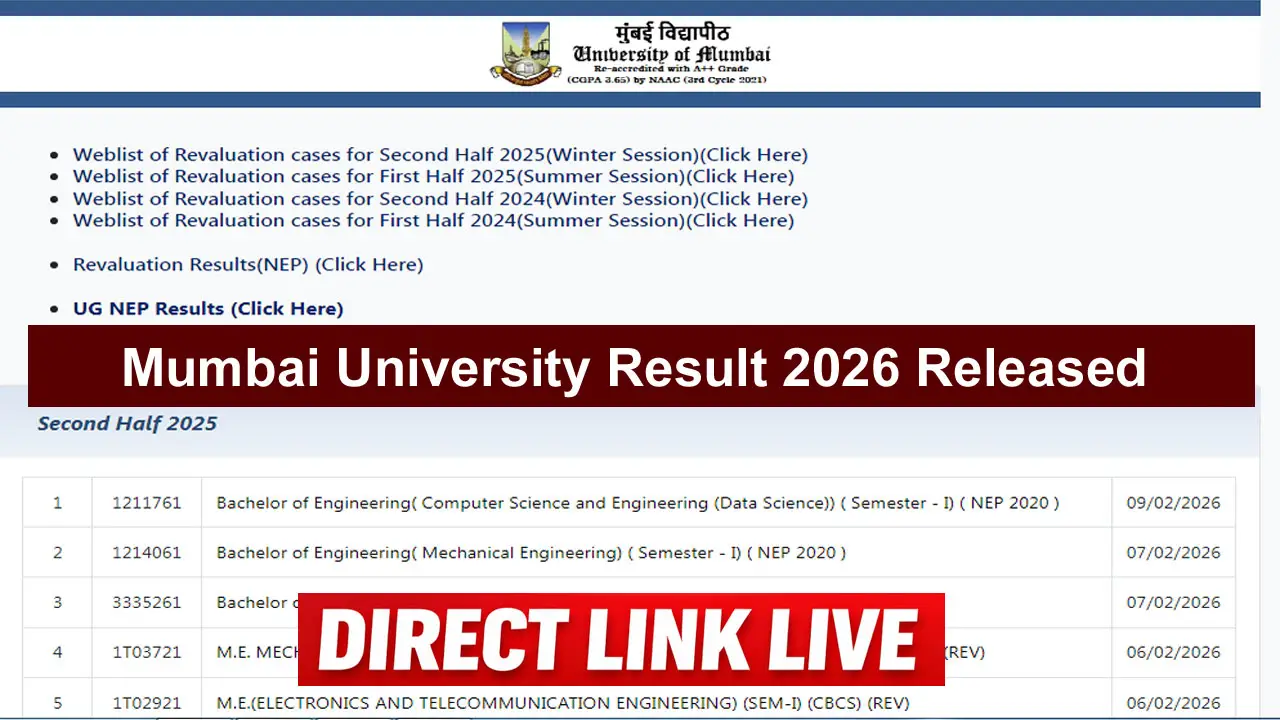 Mumbai University Result 2026 Released at mumresults.in &ndash; Direct Link to Download UG  PG Marksheet