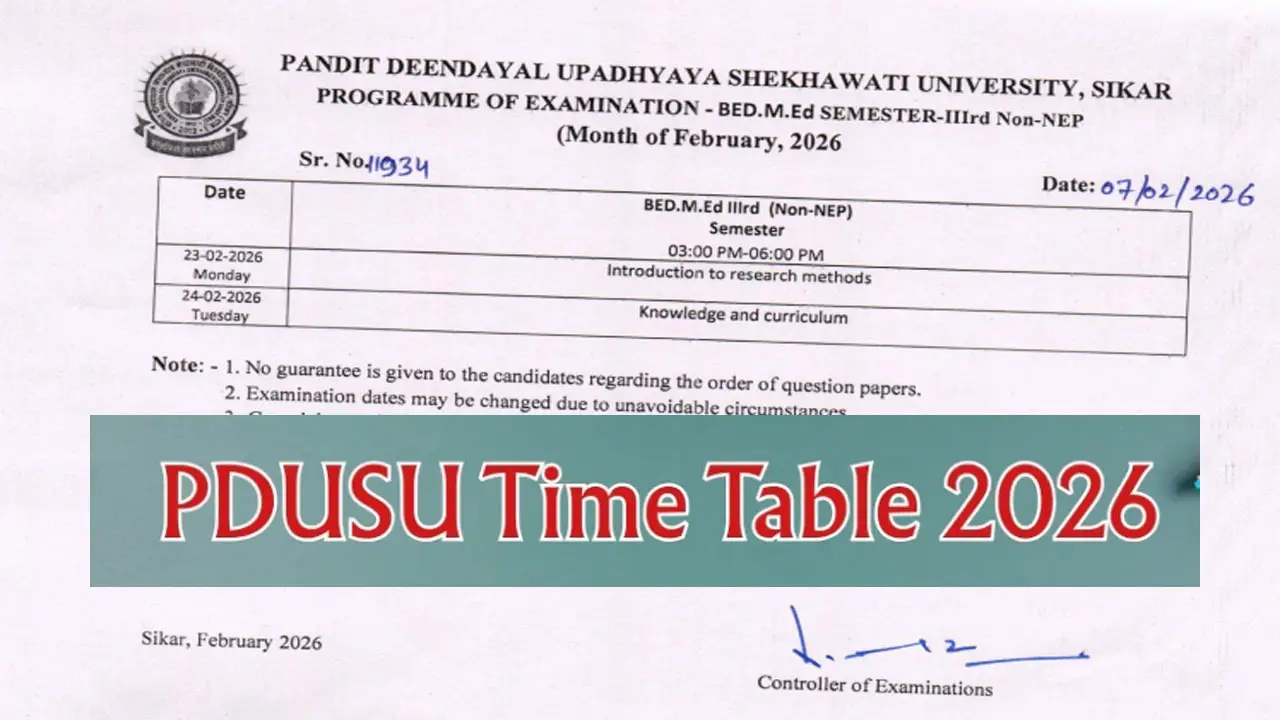 PDUSU Time Table 2026 Announced for B.Ed and M.Ed @ shekhauni.ac.in &ndash; Download Exam Date Sheet PDF