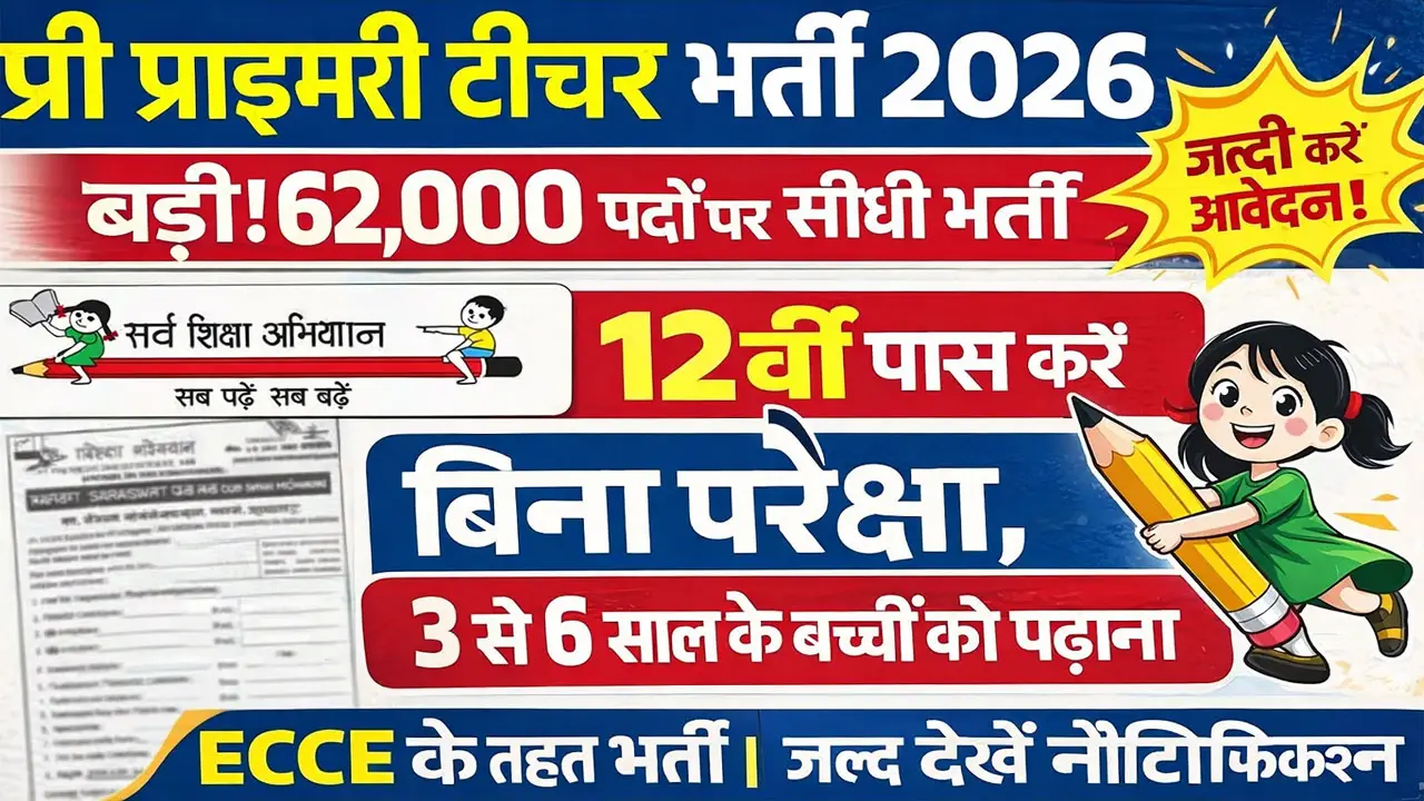 Pre Primary Teacher Vacancy 2026: 62,000+ Posts Announced Under NEP 2020 | Apply Online for Rajasthan ECCE Recruitment