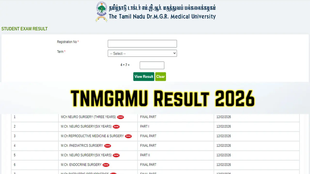 TNMGRMU Result 2026 Link (OUT) at www.tnmgrmu.ac.in, Direct Link to Download UG and PG Marksheet PDF